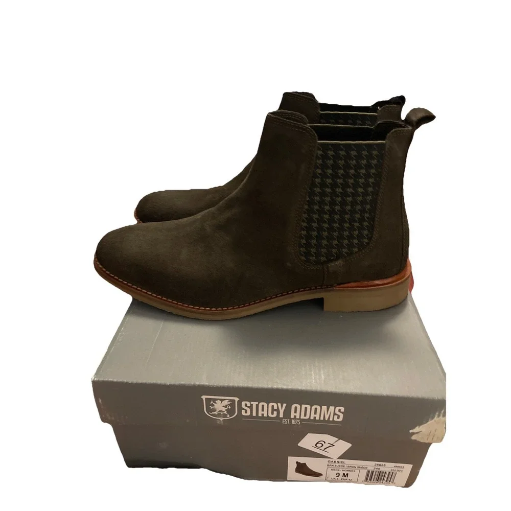 Stacy Adams‎ Gabriel Men's Sz 9 M Plain Toe Chelsea Boot Brown Suede 25625-245